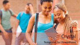  Presentation with african american college students - Cool new PPT layouts with pc education - beautiful african college girl friends backdrop and a coral colored foreground