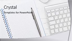  Presentation with notepad - Audience pleasing PPT theme consisting of pc flat lay top backdrop and a white colored foreground