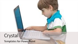  Presentation with laptop computers around the world backgroun - PPT theme with pc games - boy with laptop isolated background and a soft green colored foreground