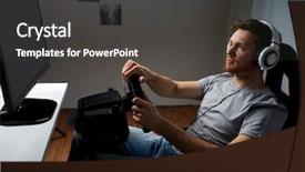  Presentation with car racing - PPT layouts enhanced with pc games - technology gaming entertainment and people background and a dark gray colored foreground