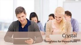  Presentation with school technology - PPT layouts with pc in lecture at school background and a soft green colored foreground