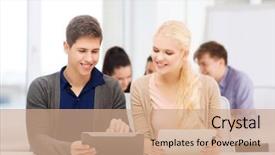  Presentation with technology education - PPT layouts enhanced with pc in lecture at school background and a  colored foreground