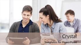  Presentation with technology students - PPT theme enhanced with pc in lecture at school background and a  colored foreground