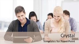  Presentation with school technology - Presentation consisting of pc in lecture at school background and a  colored foreground