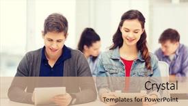  Presentation with technology education - PPT theme featuring pc in lecture at school background and a  colored foreground