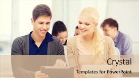  Presentation with technology education - PPT theme with pc in lecture at school background and a  colored foreground