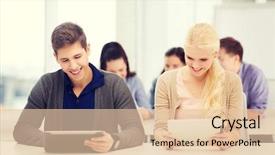  Presentation with technology students - Beautiful slide set featuring pc in lecture at school backdrop and a  colored foreground