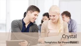  Presentation with technology students - Colorful PPT theme enhanced with pc in lecture at school backdrop and a  colored foreground