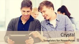  Presentation with technology students - Beautiful presentation theme featuring pc in lecture at school backdrop and a lemonade colored foreground