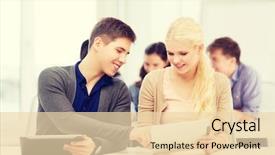  Presentation with education technology - Presentation theme enhanced with pc in lecture at school background and a  colored foreground