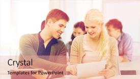  Presentation with education technology - Beautiful slide deck featuring pc in lecture at school backdrop and a  colored foreground