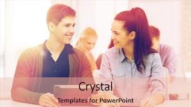  Presentation with technology students - Colorful slide deck enhanced with pc in lecture at school backdrop and a  colored foreground