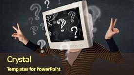  Presentation with swot analysis question mark word - Slide deck featuring pc monitor head and question background and a  colored foreground