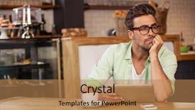  Presentation with man relaxing on massage table - Colorful PPT theme enhanced with pc off - bored hipster man using tablet backdrop and a coral colored foreground