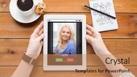  Presentation with technology education - Cool new PPT theme with pc off - business education communication technology backdrop and a coral colored foreground