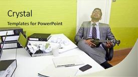  Presentation with ukulele - PPT layouts consisting of pc off - indian businessman asleep at his background and a yellow colored foreground