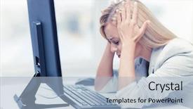  Presentation with stressed - Slide deck consisting of pc off - picture of stressed businesswoman background and a light blue colored foreground