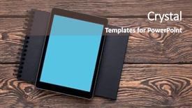  Presentation with black binder - Beautiful PPT theme featuring pc over black ring binder backdrop and a violet colored foreground