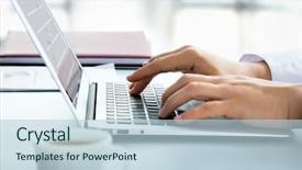  Presentation with computer - Slide deck having pc peripherals - closeup of businessman typing background and a lemonade colored foreground