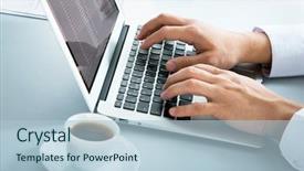  Presentation with cyber stalking computer laptop suffering - Amazing slide set having pc peripherals - closeup of businessman typing backdrop and a light blue colored foreground