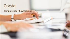  Presentation with keyboard - Slide deck featuring pc peripherals - hands on keyboard close up background and a  colored foreground