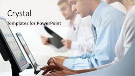  Presentation with environment clip art - Slides having pc peripherals - image of female typing background and a light gray colored foreground