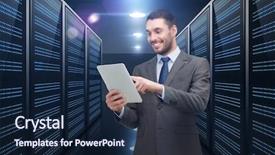  Presentation with processor - Colorful PPT layouts enhanced with pc processor - business people and technology concept backdrop and a navy blue colored foreground