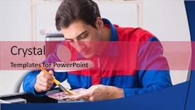  Presentation with computer workshop - Slide deck consisting of pc processor - professional repairman repairing computer background and a red colored foreground