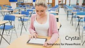  Presentation with student - Audience pleasing presentation consisting of pc sitting in empty exam backdrop and a lemonade colored foreground