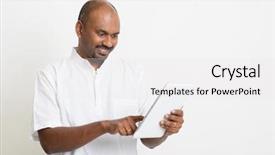  Presentation with business casual - Cool new theme with pc standing on plain background backdrop and a white colored foreground