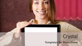  Presentation with tablet - Amazing slides having pc student - attractive young woman backdrop and a  colored foreground