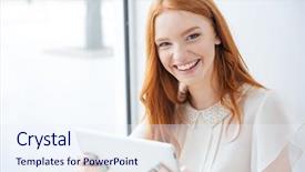  Presentation with cafe - Theme enhanced with pc student - happy beautiful young woman laughing background and a  colored foreground