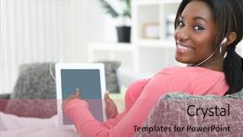  Presentation with black woman - Cool new presentation theme with pc student - smiling black woman pointing backdrop and a  colored foreground