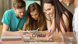  Presentation with teamwork school - Cool new slide deck with pc student - smiling friends sitting studying backdrop and a coral colored foreground