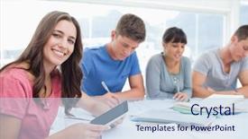  Presentation with smiling little girl - Amazing slides having pc student - smiling girl holds a tablet backdrop and a light blue colored foreground