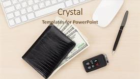  Presentation with cash - Colorful presentation design enhanced with pc supplies and money cash backdrop and a lemonade colored foreground