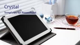  Presentation with cup of lemon tea - Amazing PPT layouts having pc tablet notebook and cup backdrop and a sky blue colored foreground