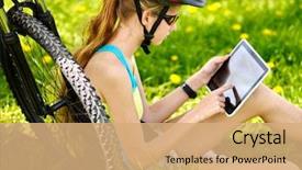  Presentation with electric motor bikes - Presentation having pc walpaper - bikes cycling girl wearing helmet background and a  colored foreground