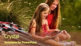  Presentation with ecotourism - Presentation theme featuring pc walpaper - bikes cycling kids girl recreation background and a tawny brown colored foreground