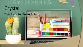  Presentation with laptop - Beautiful theme featuring pc walpaper - laptop with stationery wallpaper backdrop and a seafoam green colored foreground