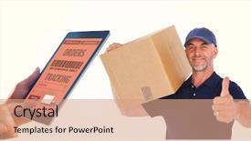  Presentation with man relaxing on massage table - PPT theme consisting of pc walpaper - man using tablet pc background and a  colored foreground