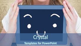  Presentation with tablet - Amazing PPT layouts having pc walpaper - woman showing tablet pc backdrop and a ocean colored foreground