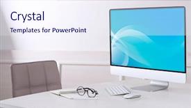  Presentation with computer room - Cool new presentation theme with pc walpaper - workplace with computer in room backdrop and a sky blue colored foreground