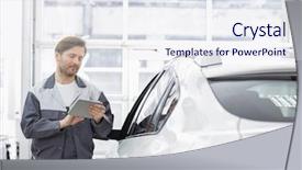  Presentation with industrial pumps and repair - PPT theme consisting of pc while standing by car background and a sky blue colored foreground