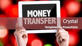  Presentation with money transfer - Slides enhanced with pc with text money transfer background and a tawny brown colored foreground