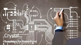  Presentation with circuit board - Slide deck enhanced with pcb design - close up image human hand background and a gray colored foreground