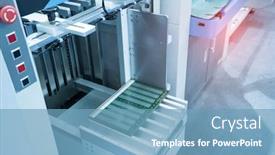  Presentation with factory machine - Presentation design with pcb processing on machine working in factory background and a teal colored foreground