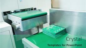  Presentation with factory machine - Amazing slide deck having pcb processing on machine working in factory backdrop and a teal colored foreground