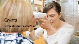  Presentation with optometrist - Audience pleasing slide set consisting of pd - female optometrist measuring pupilary distance backdrop and a  colored foreground