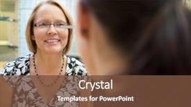  Presentation with woman in maze - PPT theme featuring pd - optician measuring mature woman's eyeglasses background and a  colored foreground